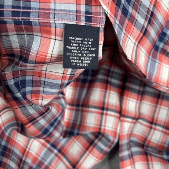 Hart Schaffner Marx Shirt Large Red Blue Linen Blend Button Up Long Sleeve NEW - Picture 8 of 15